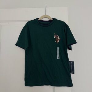 NWT U.S. POLO ASSN boys green & navy detail crewneck tee shirt top size 8 years